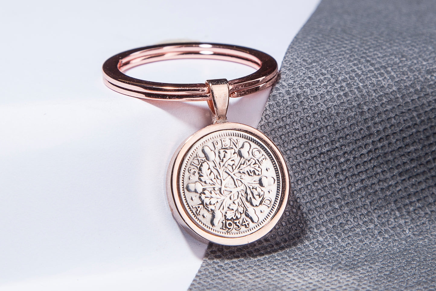 1934 Sixpence Keyring - 90th Birthday Gift - Choose Colour and Engraving