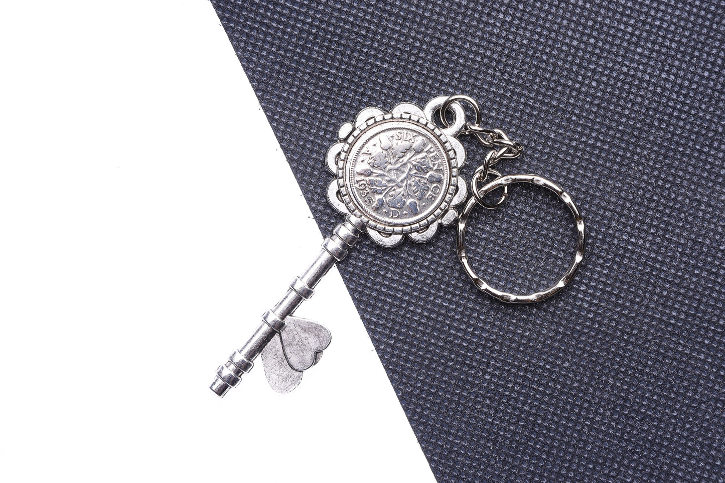 1935 89th Birthday Luck Sixpence Two Hearts Keyring