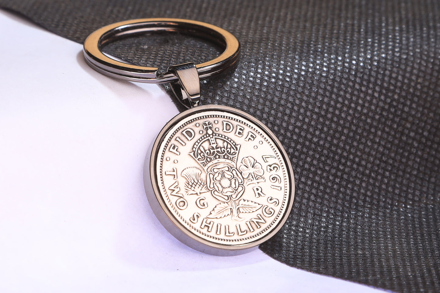 1937 Florin Keyring - 87th Birthday Gift - Choose Colour and Engraving