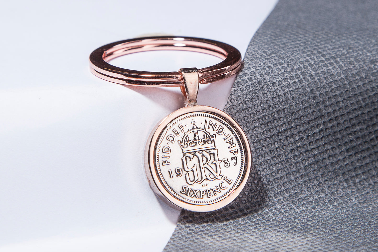 1937 Sixpence Keyring - 87th  Birthday Gift - Choose Colour and Engraving