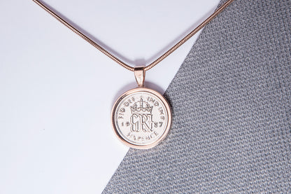 1937 Sixpence Pendant - 87th Birthday Gift - Choose Colour and Engraving