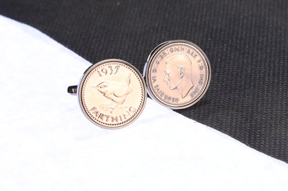 1937 87th Birthday Lucky Farthing Cufflinks-Choose Colour and Orientation