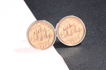 1937 87th Birthday Half Penny Cufflinks-Choose Colour and Orientation