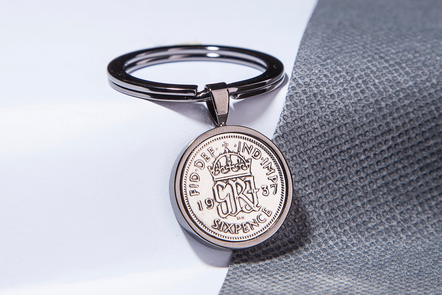 1937 Sixpence Keyring - 87th  Birthday Gift - Choose Colour and Engraving