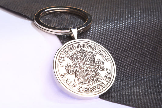 1937 Half Crown Keyring - 87th Birthday Gift - Choose Colour and Engraving