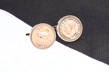 1937 87th Birthday Lucky Farthing Cufflinks-Choose Colour and Orientation