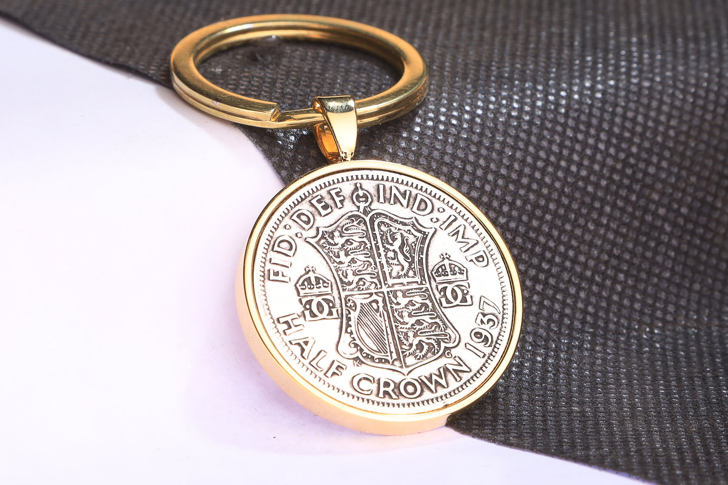 1937 Half Crown Keyring - 87th Birthday Gift - Choose Colour and Engraving