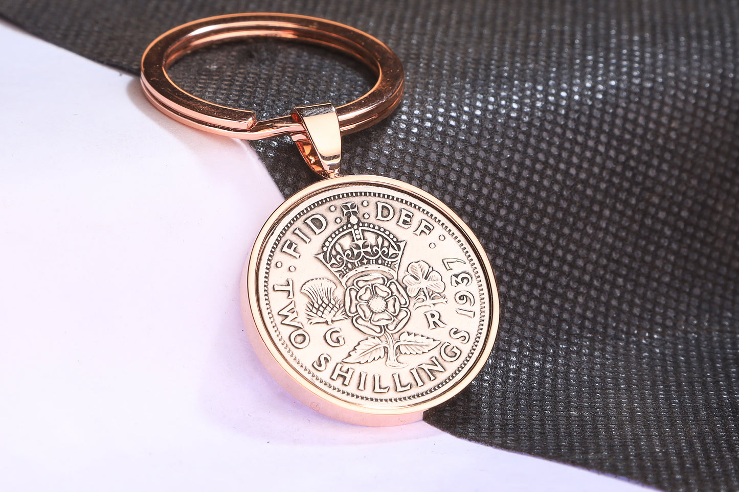 1937 Florin Keyring - 87th Birthday Gift - Choose Colour and Engraving