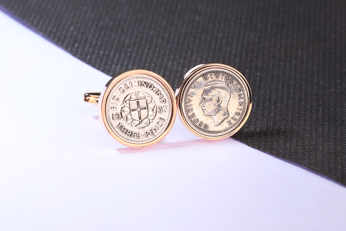 1937 Silver Threepence Cufflinks - 87th Birthday Gift - Choose Colour and Engraving