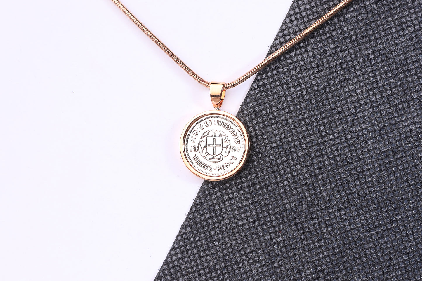 1937 Silver Threepence Pendant - 87th Birthday Gift - Choose Colour and Engraving