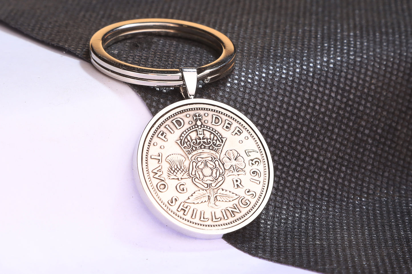 1937 Florin Keyring - 87th Birthday Gift - Choose Colour and Engraving