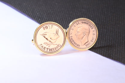 1937 87th Birthday Lucky Farthing Cufflinks-Choose Colour and Orientation