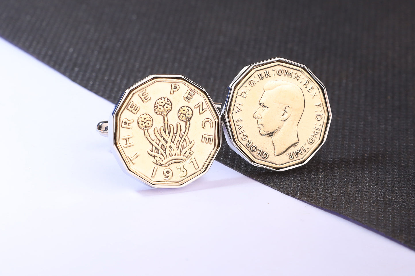 1937 Brass Threepence Cufflinks 87th Birthday Gift Choose Your Orientation & Colour