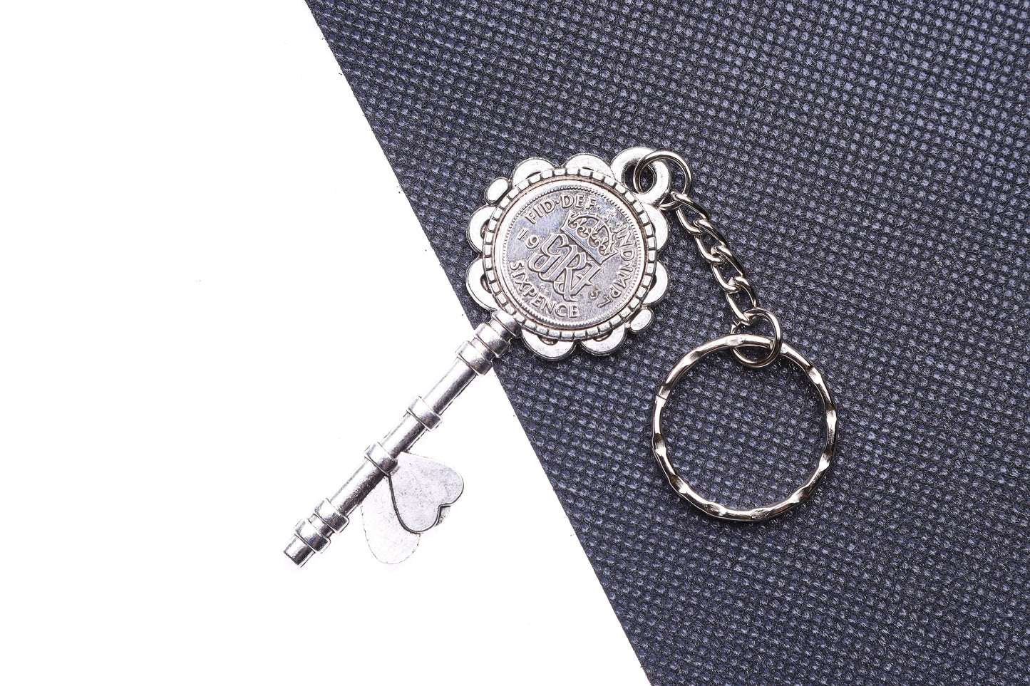 1937 87th Birthday Luck Sixpence Two Hearts Keyring