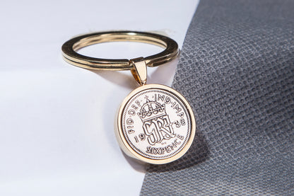 1938 Sixpence Keyring - 86th Birthday Gift - Choose Colour and Engraving