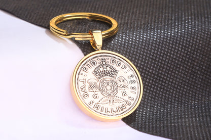 1938 Florin Keyring - 86th Birthday Gift - Choose Colour and Engraving