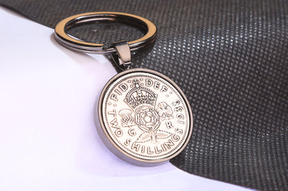 1938 Florin Keyring - 86th Birthday Gift - Choose Colour and Engraving