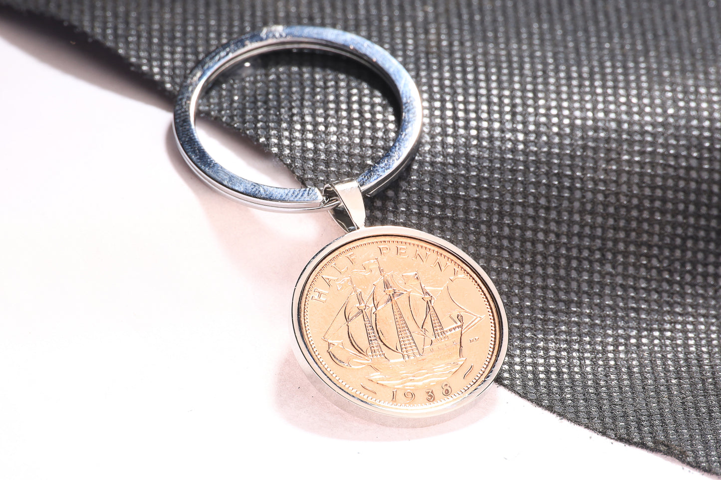 1938 Half Penny  Keyring - 86th Birthday Gift - Choose Colour and Engraving