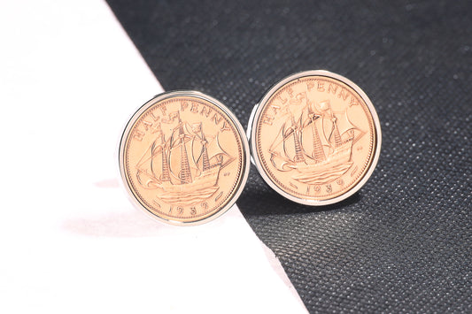 1939 85th Birthday Half Penny Cufflinks-Choose Colour and Orientation