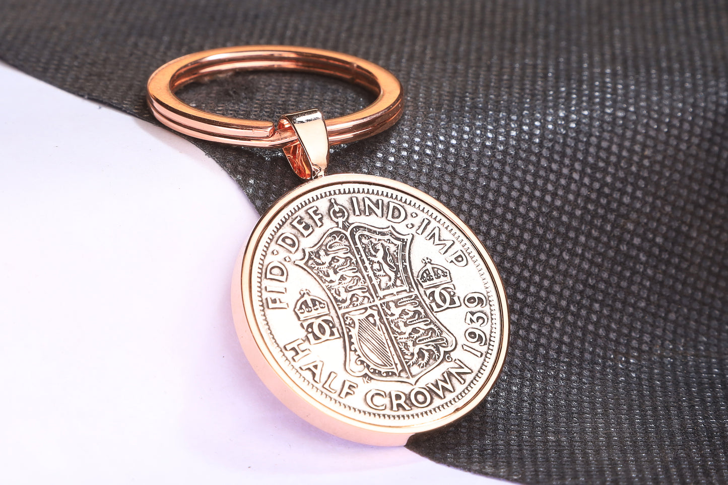 1939 Half Crown Keyring - 85th Birthday Gift - Choose Colour and Engraving