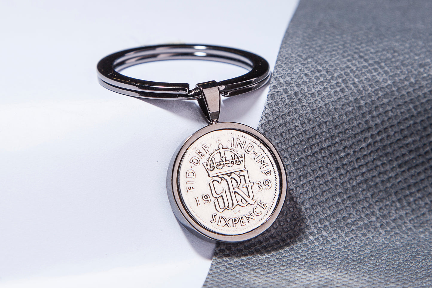 1939 Sixpence Keyring - 85th Birthday Gift - Choose Colour and Engraving