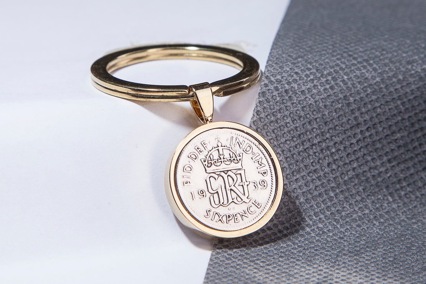 1939 Sixpence Keyring - 85th Birthday Gift - Choose Colour and Engraving