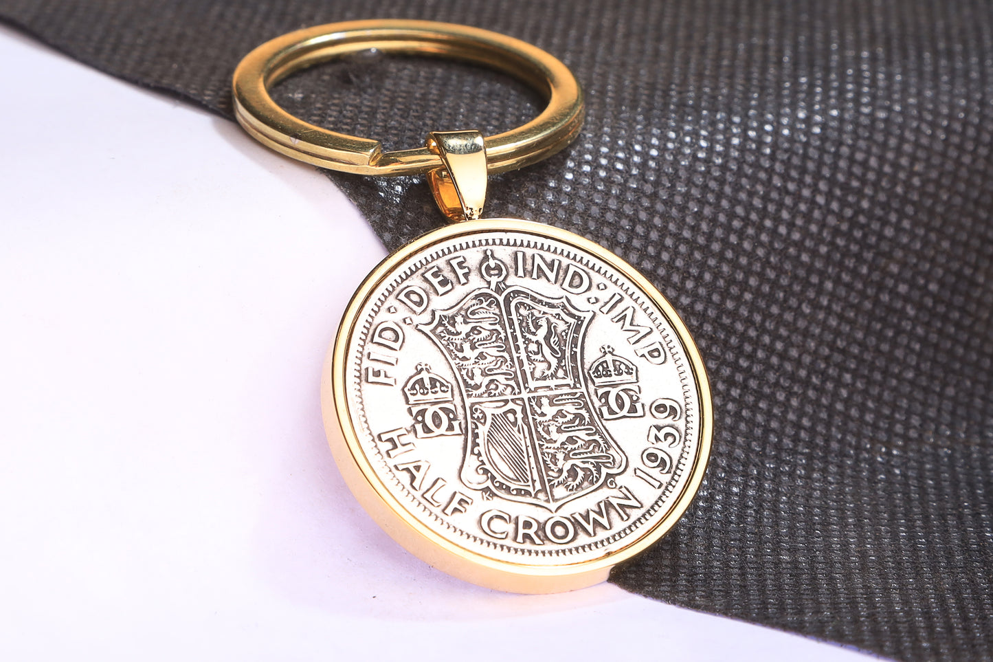 1939 Half Crown Keyring - 85th Birthday Gift - Choose Colour and Engraving