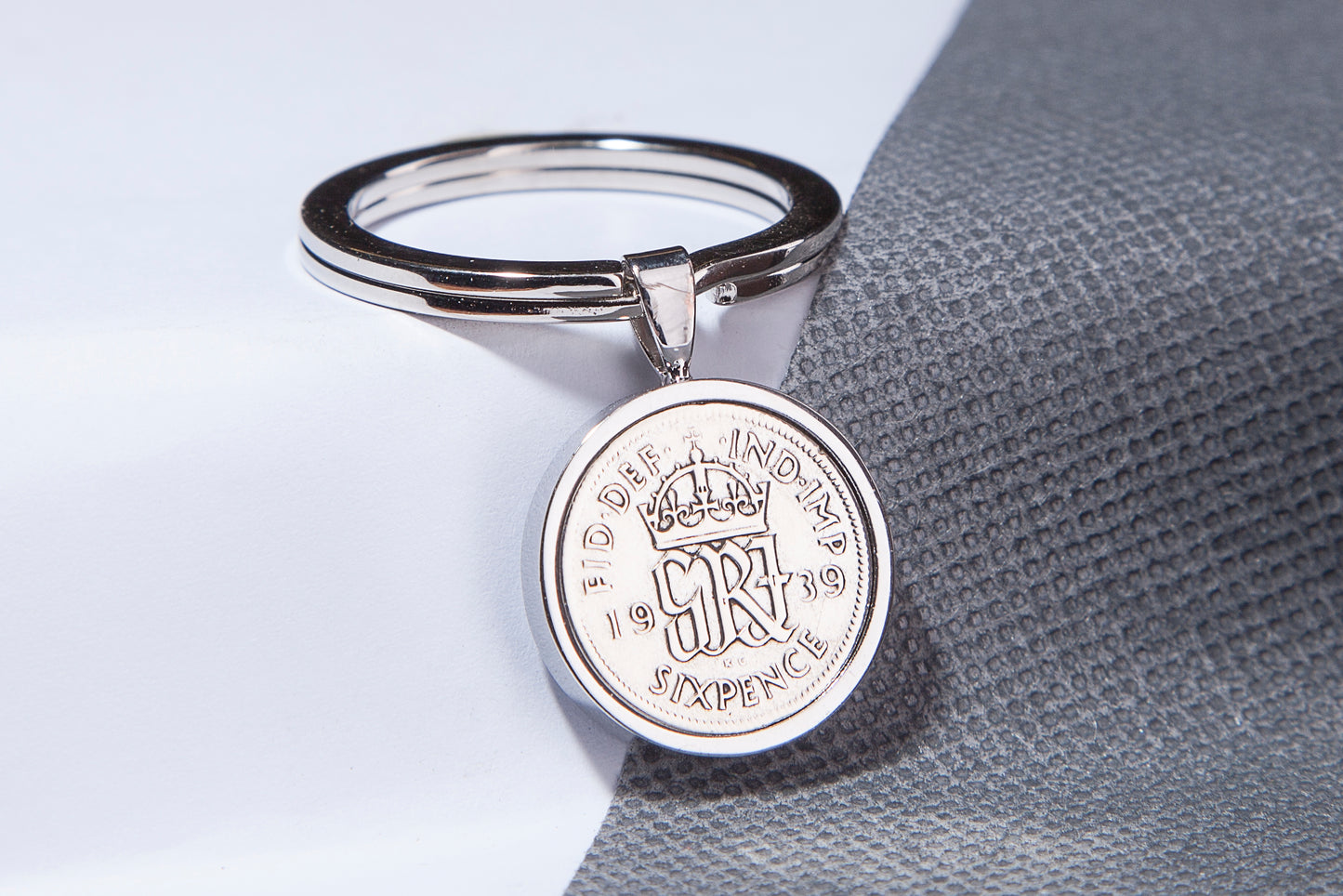 1939 Sixpence Keyring - 85th Birthday Gift - Choose Colour and Engraving