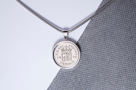 1939 Sixpence Pendant - 85th Birthday Gift - Choose Colour and Engraving