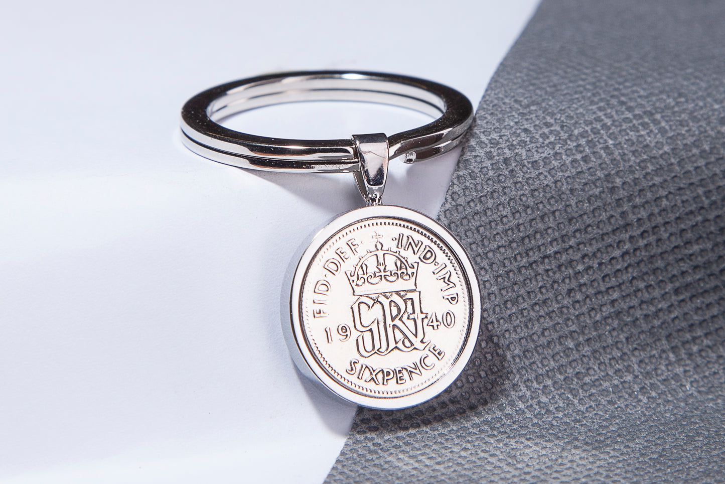 1940 Sixpence Keyring - 84th Birthday Gift - Choose Colour and Engraving