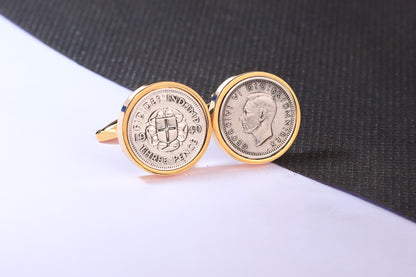 1940 Silver Threepence Cufflinks - 84th Birthday Gift - Choose Colour and Engraving