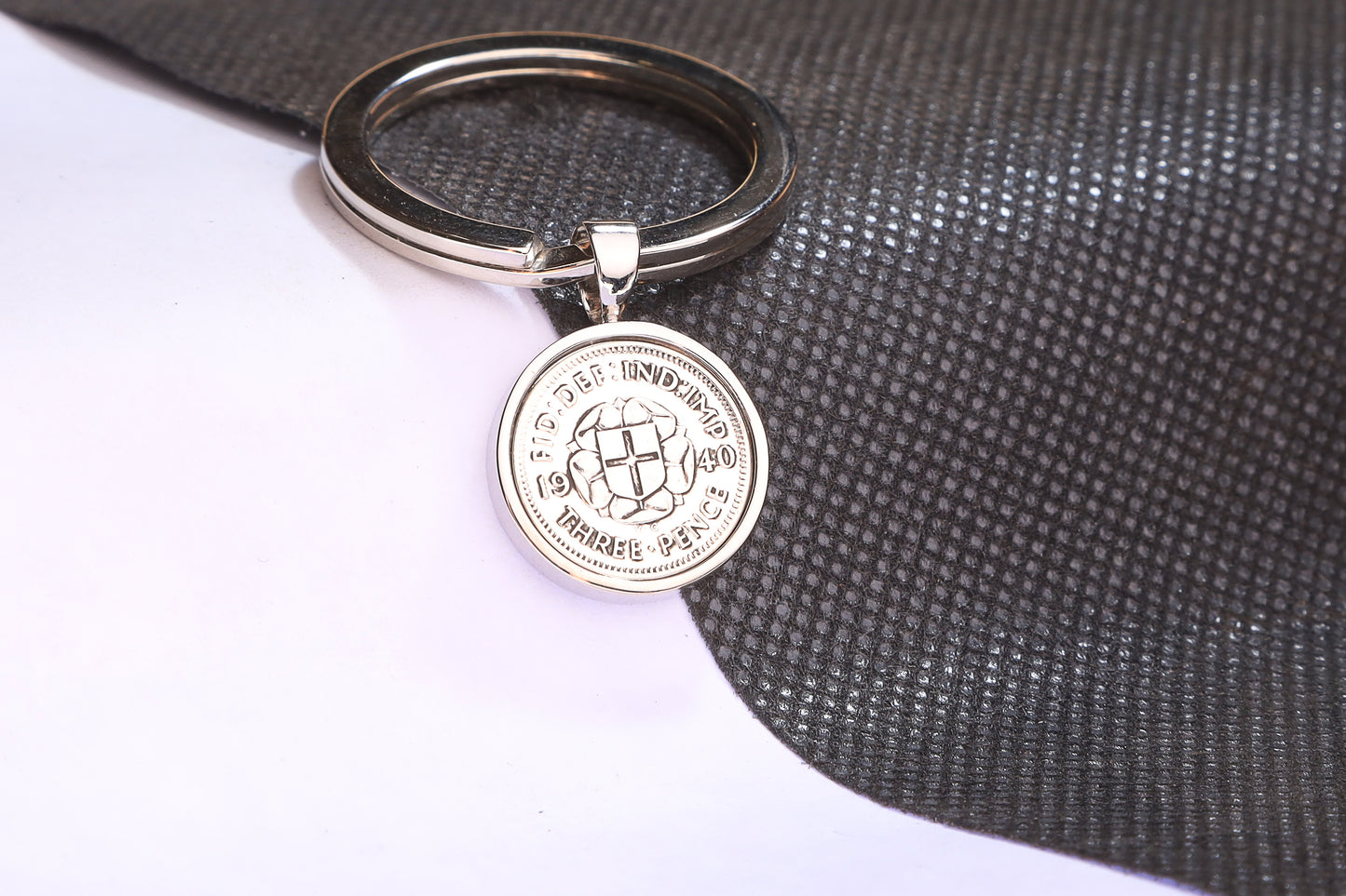 1940 Silver Threepence Keyring - 84th Birthday Gift - Choose Colour and Engraving