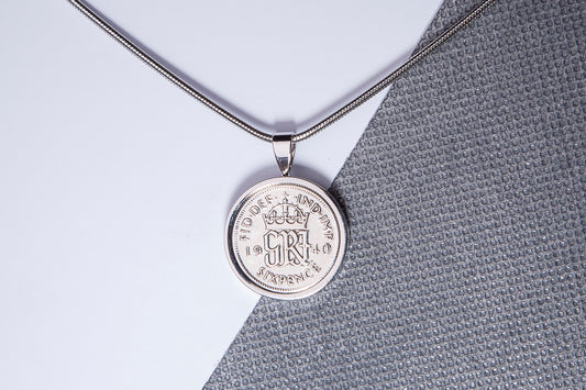 1940 Sixpence Pendant - 84th Birthday Gift - Choose Colour and Engraving