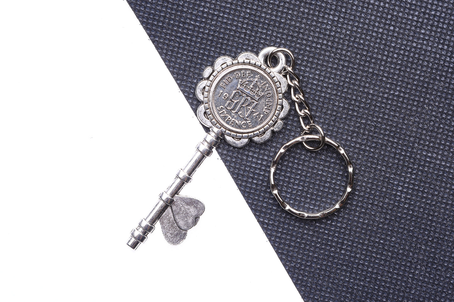 1941 83rd Birthday Luck Sixpence Two Hearts Keyring