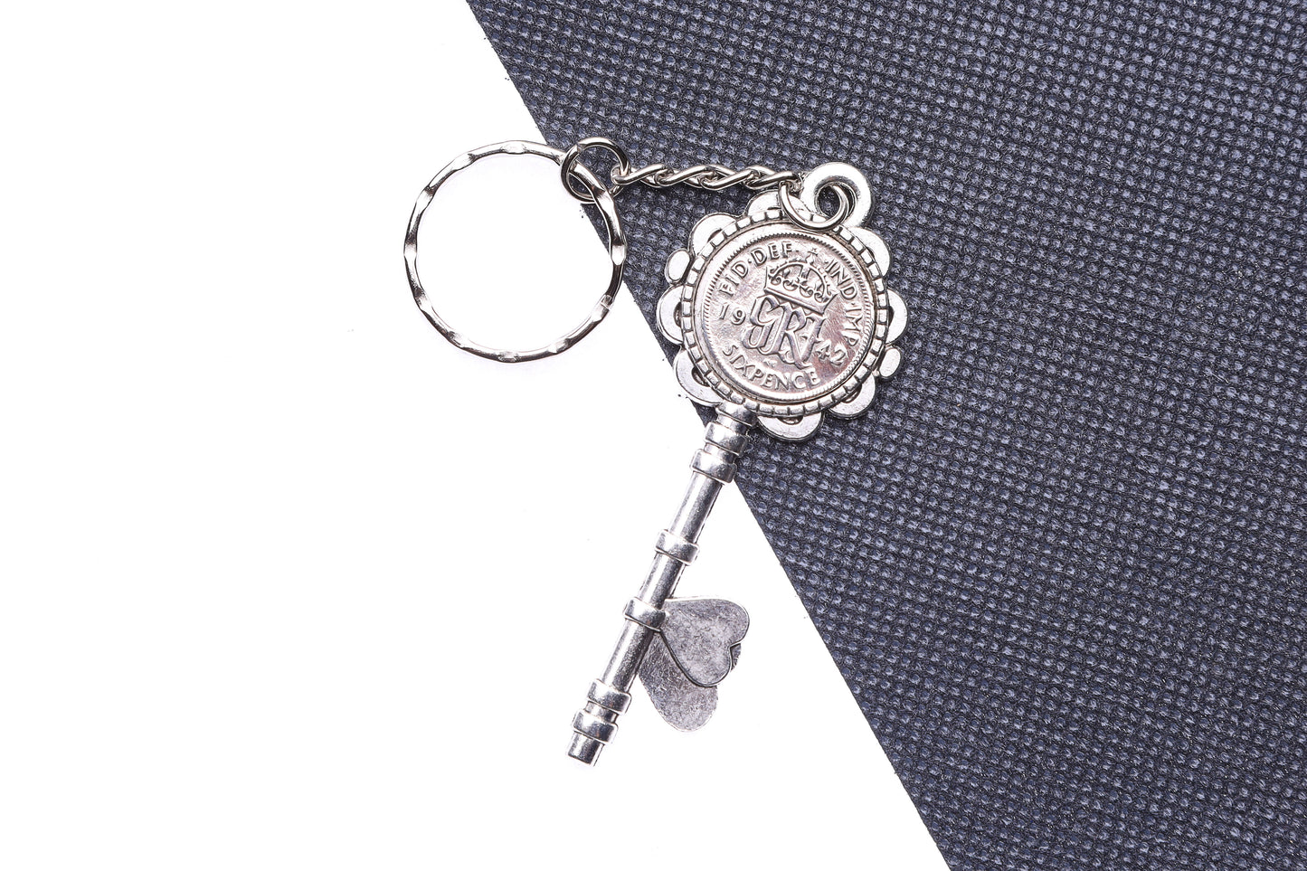 1942 82nd Birthday Luck Sixpence Two Hearts Keyring