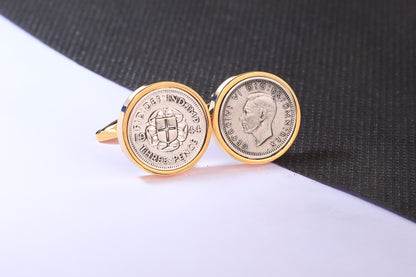 1944 Silver Threepence Cufflinks - 80th Birthday Gift - Choose Colour and Engraving