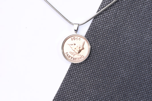 1944 Farthing Pendant - 80th Birthday Gift - Choose Colour and Engraving