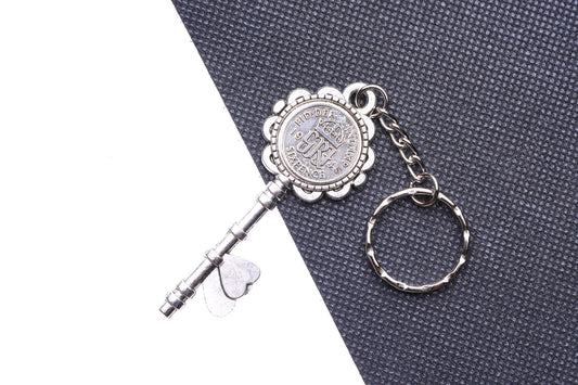 1945 79th Birthday Luck Sixpence Two Hearts Keyring