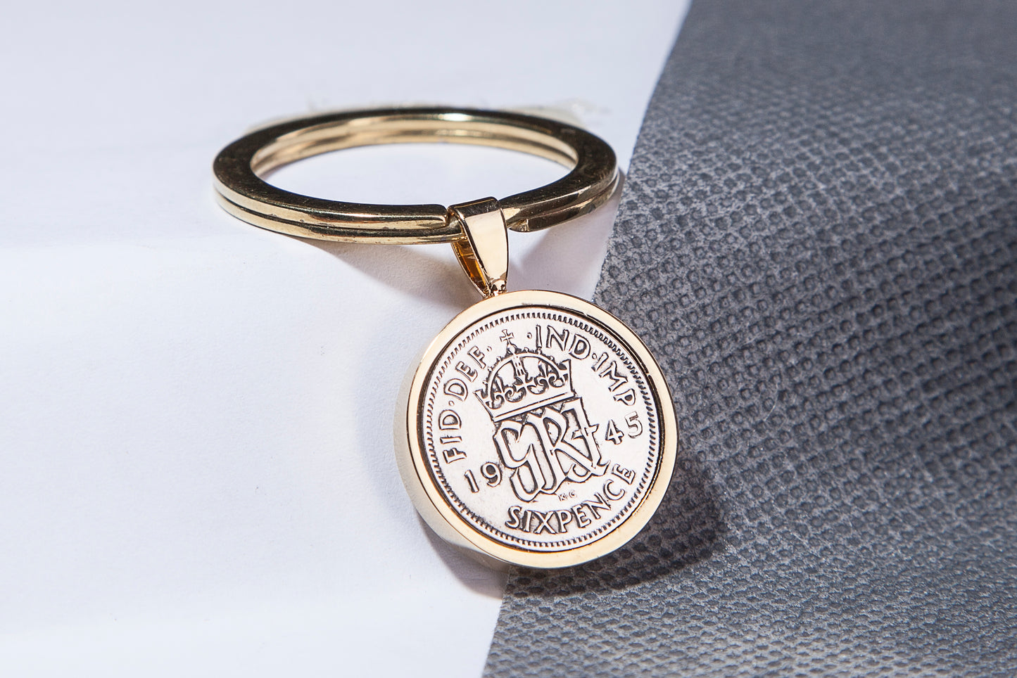 1945 Sixpence Keyring - 79th  Birthday Gift - Choose Colour and Engraving