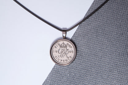 1949 Sixpence Pendant - 75th Birthday Gift - Choose Colour and Engraving