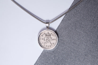 1949 Sixpence Pendant - 75th Birthday Gift - Choose Colour and Engraving