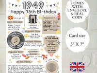 75th Birthday Card With A 1949 British Coin Choose Your Card Colour