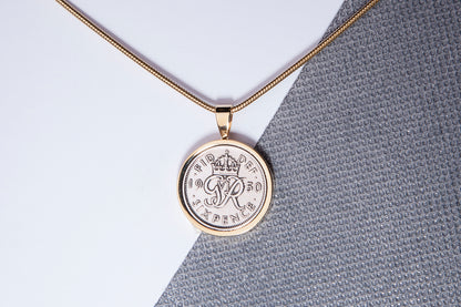 1950 Sixpence Pendant - 74th Birthday Gift - Choose Colour and Engraving