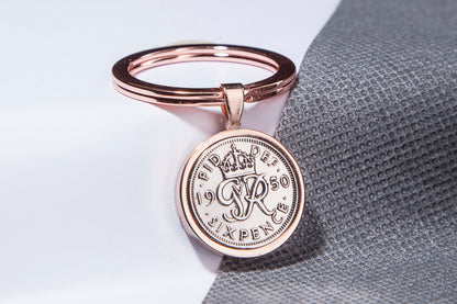 1950 Sixpence Keyring - 74th  Birthday Gift - Choose Colour and Engraving