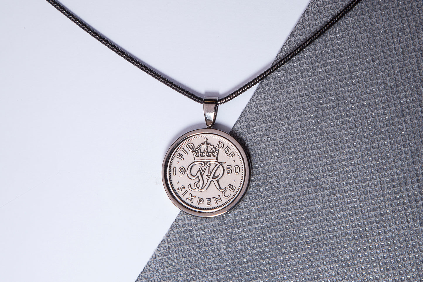 1950 Sixpence Pendant - 74th Birthday Gift - Choose Colour and Engraving