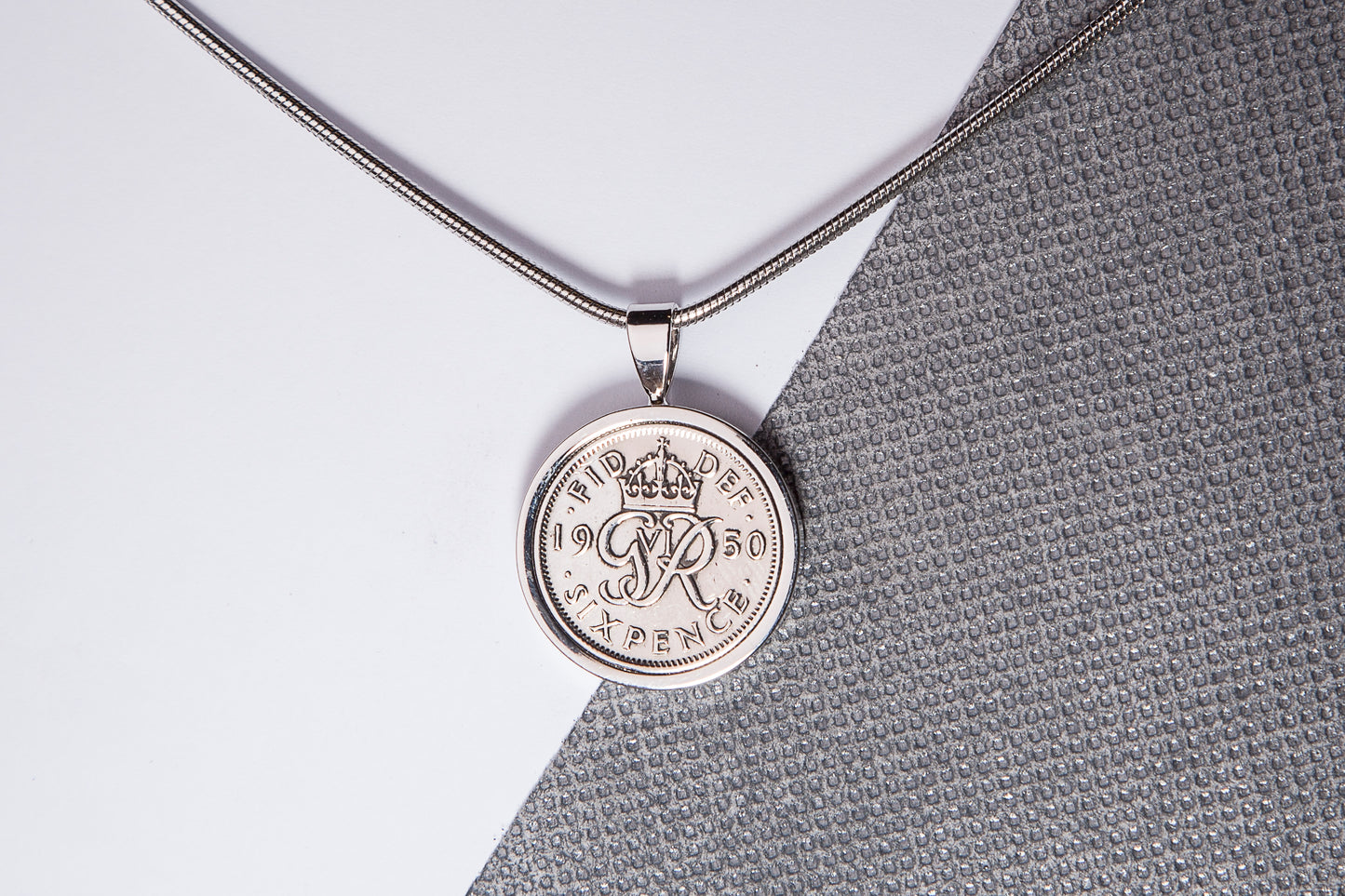 1950 Sixpence Pendant - 74th Birthday Gift - Choose Colour and Engraving