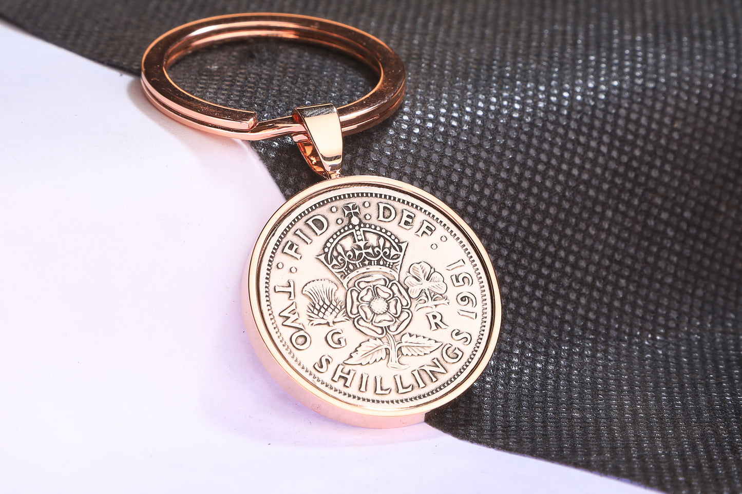 1951 Florin Keyring - 73rd Birthday Gift - Choose Colour and Engraving