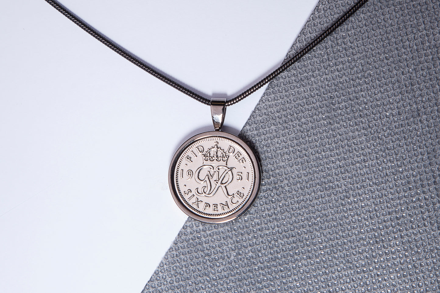 1951 Sixpence Pendant - 73rd Birthday Gift - Choose Colour and Engraving