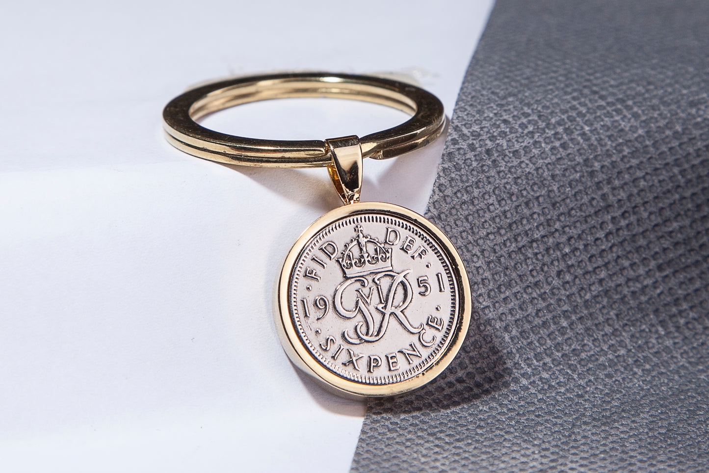 1951 Sixpence Keyring - 73rd Birthday Gift - Choose Colour and Engraving