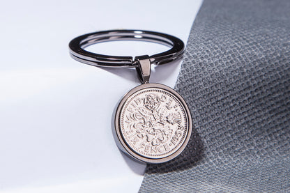 1953 Sixpence Keyring - 71st Birthday Gift - Choose Colour and Engraving